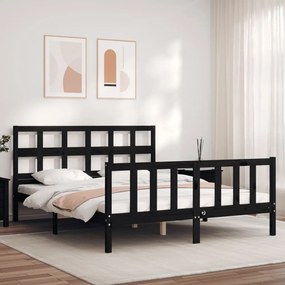 3193020 vidaXL Cadru de pat cu tăblie, negru, king size, lemn masiv