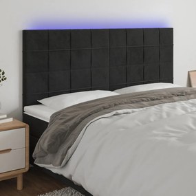 3122486 vidaXL Tăblie de pat cu LED, negru, 183x16x118/128 cm, catifea