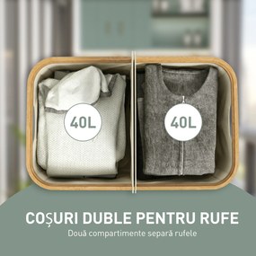 HOMCOM Coș Pentru Rufe 80L cu Capac Din Bambus, Bej | Aosom Romania