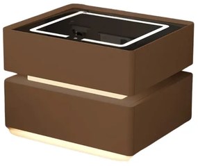 Noptieră inteligentă cu &icirc;ncărcare wireless, iluminare LED, 2 sertare de depozitare &ndash; maro, design modern din sticlă și lemn