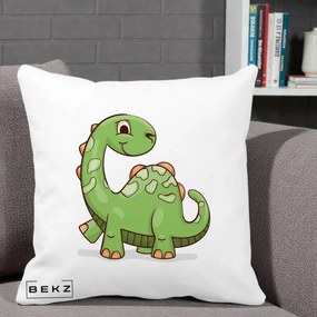Perna Decorativa Brontosaur Verde Simpatic, 40x40 cm, Alba Mata, Husa Detasabila, Perna Inclusa, BEKZ®
