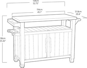 Masă multifuncțională de grătar Keter pentrugrădină UNITY XL 207 l grafit, 134 x 52 x 90 cm