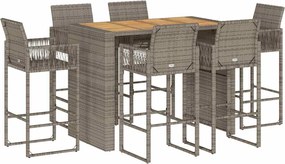 vidaXL Set bar de grădină 7 piese fără perne Salcâm din polirattan gri
