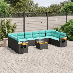 vidaXL Set canapele de grădină cu perne, 11 piese, negru, poliratan