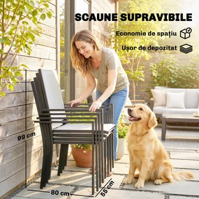 Outsunny Set de Prânz Grădină cu Orificiu pentru Umbrelă, Masă, Scaune pentru 4, Gri Deschis | Aosom Romania