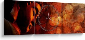 Tablou - Buddha în nuanțe roșii (cu ceas) (90x30 cm)