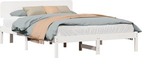 vidaXL Cadru de pat cu headboard Alb 150 x 200 cm Lemn de pin masiv