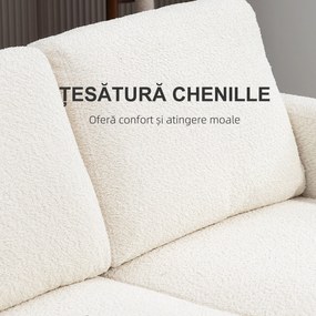 HOMCOM Canapea pentru Două Persoane cu Perne pentru Spate Detașabile, 138x70x80 cm, Alb Crem | Aosom Romania
