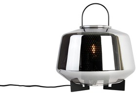 Lampă de masă Art Deco neagră cu sticlă fumurie 30 cm - Kevin
