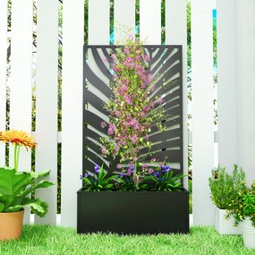 Outsunny pat înălțat jardiniere cu paravan ghiveci metalic, spalier de grădină 61 x 23 x 113 cm | Aosom Romania