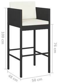 Set mobilier bar de gradina cu perne, 7 piese, negru, poliratan Negru, 130 x 60 x 110 cm, 7