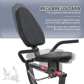 HOMCOM Bicicletă Magnetică Orizontală Scaun Reglabil și Elastice pentru Brațe | Aosom Romania