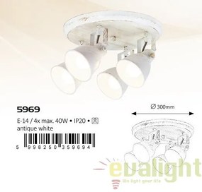 Plafoniera, Lustra cu 4 spoturi design VINTAGE, finisaj alb antic, Vivienne 5969 RX