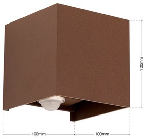 Aplica LED de exterior cu senzor de miscare IP54 CUBE-S corten