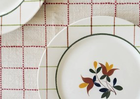 Față de masă din bumbac brodată manual cu model în carouri și flori, 120×220 cm, „Bloom"