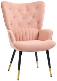 HOMCOM Fotoliu de Living Fotoliu Individual Tapitat in Catifea cu Spatar Inalt Stil Modern 68x72x103 cm Rosa | Aosom Romania