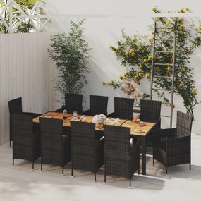 3094864 vidaXL Set mobilier de exterior cu perne, 11 piese, negru, poliratan