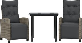 vidaXL Set mobilier de grădină cu perne, 3 piese, gri, poliratan