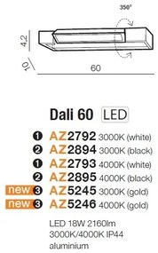 Aplica LED pentru baie directionabila 3000K Dali 60 aurie