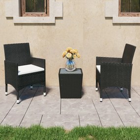 3058358 vidaXL Set mobilier bistro, 3 piese, negru poliratan/sticlă securizată