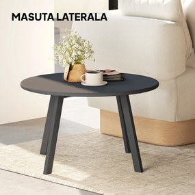 Outsunny Măsuță de Grădină Rotundă în Stil Industrial cu Picioare Antiderapante, Ø70x42 cm, Negru | Aosom Romania