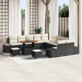 Set de Sofa de Grădină vidaXL cu 13 Piese și Pernițe Negru Poliratan Acacia