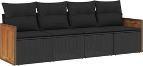 vidaXL Set mobilier de grădină cu perne, 4 piese, negru, poliratan