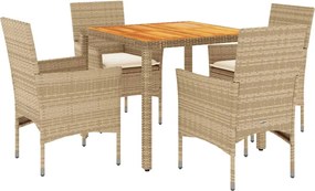 vidaXL Set mobilier grădină cu perne 5 piese bej poliratan/lemn acacia