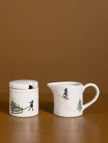 Letieră din ceramică albă cu motive de iarnă pictate manual, 7 × 11,5 × 6,5 cm, „Slalom"