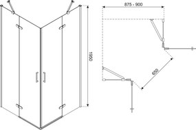 Cabină de duș pătrată Flow Gold cu ușă batantă 90 cm