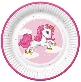 Unicorn Pink Heart farfurie de hârtie 8 bucăți 18 cm