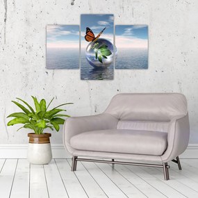 Tablou cu fluture pe bilă din sticlă (90x60 cm)