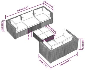 Set mobilier de gradina cu perne, 6 piese, gri, poliratan gri si antracit, 4x colt + mijloc + masa, 1