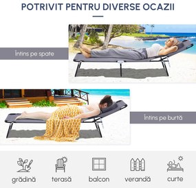 Sezlong Relax Outsunny Pliabil din tesatura Oxford respirabila, structura din otel, Gri | Aosom RO