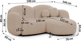 Colțar maro deschis cu tapițerie din țesătură bouclé (cu colț pe partea dreaptă/cu șezlong) Orbit – Ropez