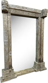 Oglindă din lemn masiv de tec sculptat manual, 150x18x210 cm, "Ancient"