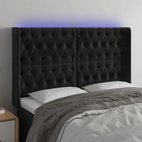 3124434 vidaXL Tăblie de pat cu LED, negru, 147x16x118/128 cm, catifea