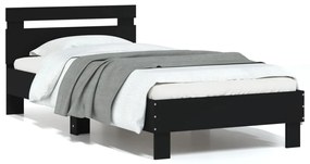 vidaXL Cadru de pat cu tăblie și lumini LED, negru, 75x190 cm
