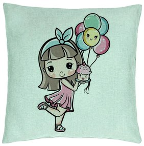 Perna Decorativa, Model Happy Girl, 40x40 cm, Verde Menta, Husa Detasabila, Burduf