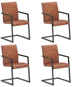 vidaXL Scaune de bucătărie cantilever, 4 buc., maro, piele naturală