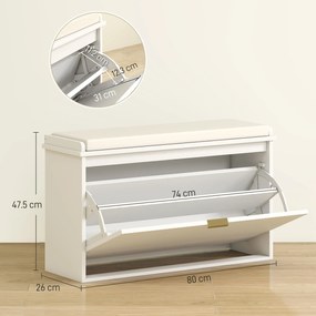 HOMCOM Bancă pentru Pantofi cu Raft Interior Reglabil și Detașabil, 80x26x47.5 cm, Alb și Bej | Aosom Romania