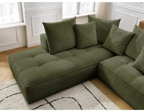 Colțar verde cu tapițerie din chenille (cu colț pe partea dreaptă/în formă de ”L”) Whesley – Bobochic Paris