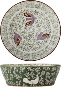 Bol din ceramică cu păsări lila și motive florale verzi pictate manual, 28×9 cm, „Hezha"