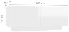 Noptiera, alb extralucios, 100x35x40 cm, PAL 1, Alb foarte lucios