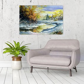 Tablou - Râu de iarnă, pictură în ulei (90x60 cm)