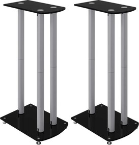 vidaXL Suport difuzor 2 buc, negru/argintiu sticlă securizată 3 stâlpi