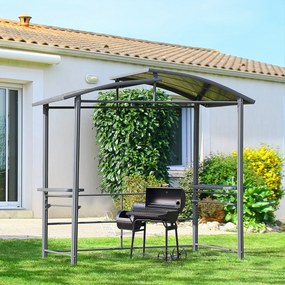 Foisor de Gradina Outsunny din Otel, Acoperis Policarbonat, Rafturi 240x150x230cm, Gri | Aosom RO