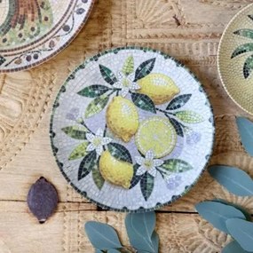 Tavă pentru servire din ceramică cu model mozaic și motiv lămâi, H2,5/D21 cm, melon &amp; verde, „Chartres”