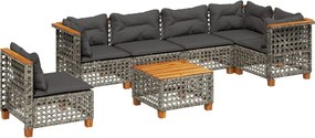 vidaXL Set canapele de grădină, 7 piese, cu perne, gri, poliratan