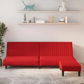 Canapea extensibilă cu taburet, 2 locuri, roșu vin, canapea